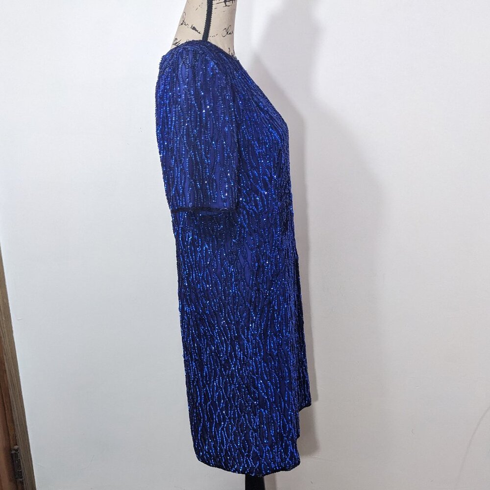 NWT STENAY Blue 100% Silk Sequined Formal Holiday Evening Dress Classy 16 - Picture 13 of 15